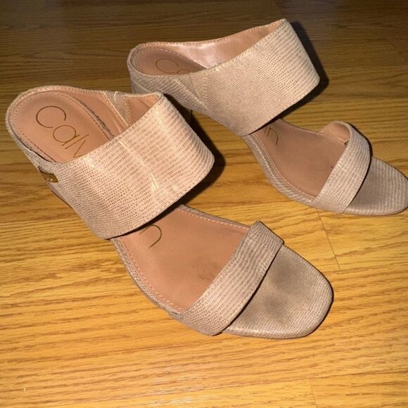 CALVIN KLEIN Cirella Women’s Nude Block Heel Dress Sandal Mule Size 7.5 - Picture 3 of 8